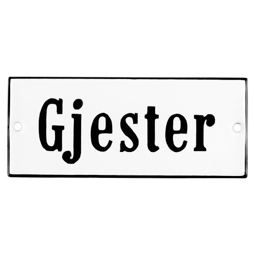 Emaljskylt Gjester vit - svart 12 x 5 cm modell 4-4