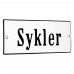 Emaljskylt Sykler vit - svart 12 x 5 cm modell 4-4