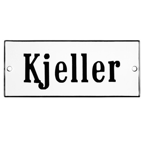 Emaljskylt Kjeller vit - svart 12 x 5 cm modell 4-4