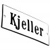 Emaljskylt Kjeller vit - svart 12 x 5 cm modell 4-4