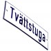 Emaljskylt Tvättstuga vit - blå 15 x 5 cm modell 1-4