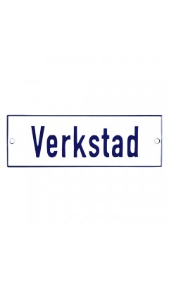 Emaljskylt Verkstad vit - blå 15 x 5 cm modell 1-4 Emaljskylt Verkstad vit - blå 15 x 5 cm modell 1-4