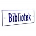 Emaljskylt Bibliotek vit - blå 15 x 5 cm modell 1-4
