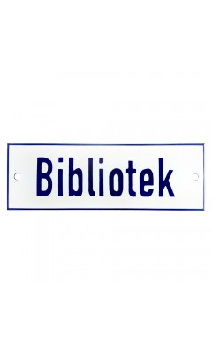 Emaljskylt Bibliotek vit - blå 15 x 5 cm modell 1-4 Emaljskylt Bibliotek vit - blå 15 x 5 cm modell 1-4