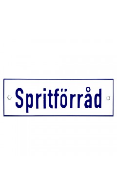 Emaljskylt Spritförråd vit - blå 15 x 5 cm modell 1-4 Emaljskylt Spritförråd vit - blå 15 x 5 cm modell 1-4