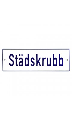 Emaljskylt Städskrubb vit - blå 15 x 5 cm modell 1-4 Emaljskylt Städskrubb vit - blå 15 x 5 cm modell 1-4