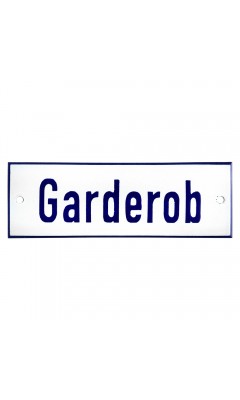 Emaljskylt Garderob vit - blå 15 x 5 cm modell 1-4 Emaljskylt Garderob vit - blå 15 x 5 cm modell 1-4