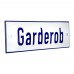 Emaljskylt Garderob vit - blå 15 x 5 cm modell 1-4