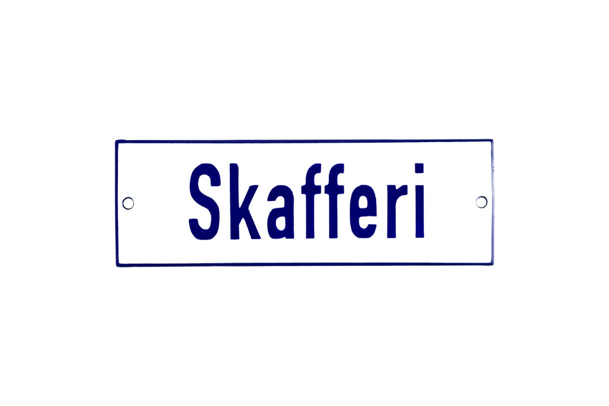Emaljskylt Skafferi vit - blå 15 x 5 cm modell 1-4 Emaljskylt Skafferi vit - blå 15 x 5 cm modell 1-4
