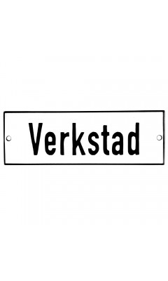 Emaljskylt Verkstad vit - svart 15 x 5 cm modell 2-4 Emaljskylt Verkstad vit - svart 15 x 5 cm modell 2-4