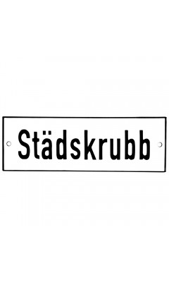 Emaljskylt Städskrubb vit - svart 15 x 5 cm modell 2-4 Emaljskylt Städskrubb vit - svart 15 x 5 cm modell 2-4