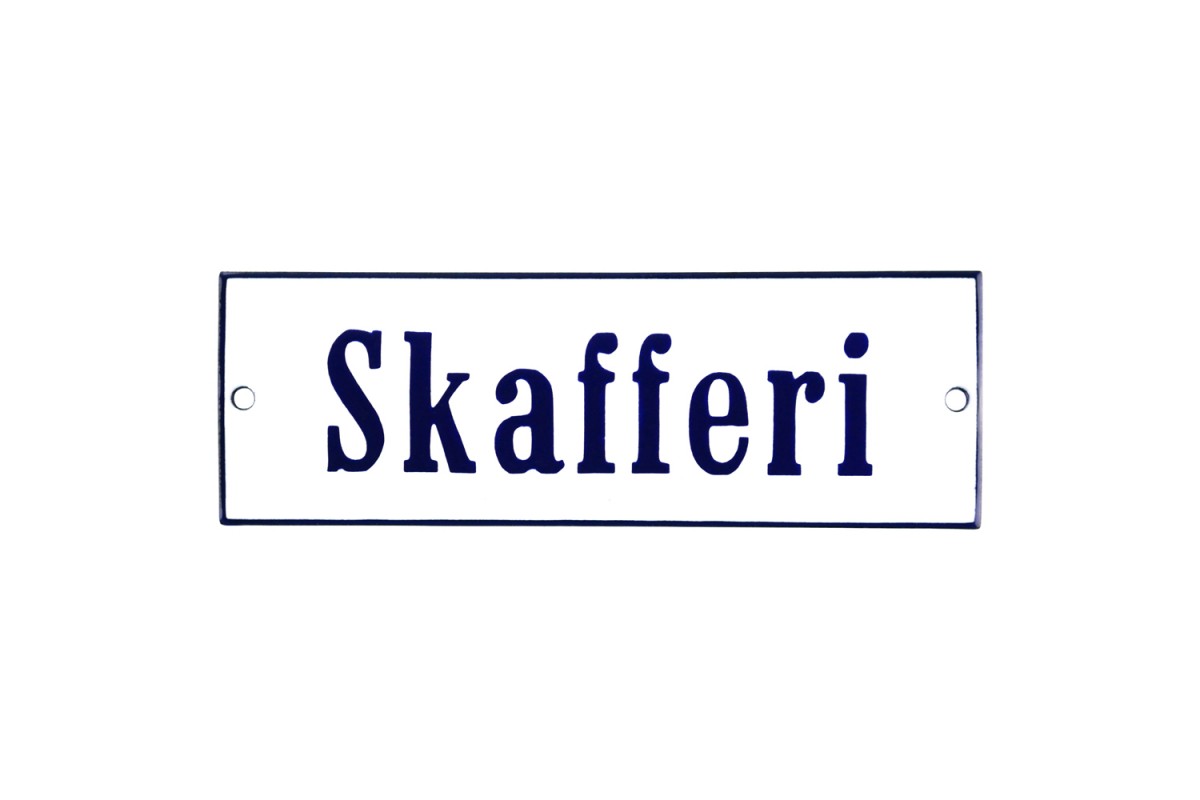 Emaljskylt Skafferi vit - blå 15 x 5 cm modell 3-4 Emaljskylt Skafferi vit - blå 15 x 5 cm modell 3-4