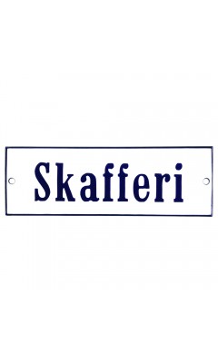Emaljskylt Skafferi vit - blå 15 x 5 cm modell 3-4 Emaljskylt Skafferi vit - blå 15 x 5 cm modell 3-4