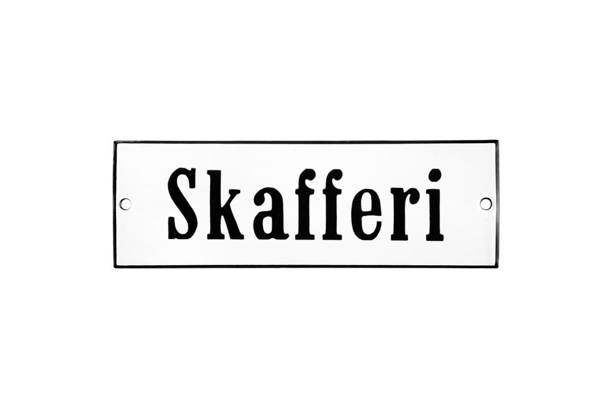 Emaljskylt Skafferi vit - svart 15 x 5 cm modell 4-4 Emaljskylt Skafferi vit - svart 15 x 5 cm modell 4-4