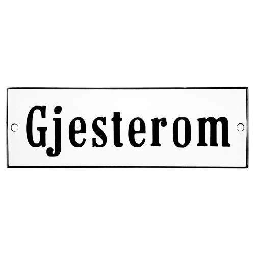 Emaljskylt Gjesterom vit - svart 15 x 5 cm modell 4-4