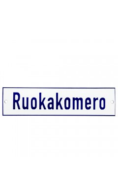 Emaljskylt Ruokakomero vit - blå 20 x 5 cm modell 1-4 Emaljskylt Ruokakomero vit - blå 20 x 5 cm modell 1-4