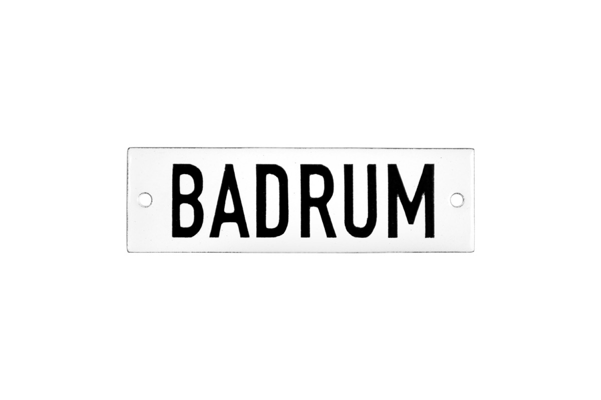 Emaljskylt BADRUM vit - svart 10 x 3 cm modell 20-4 Emaljskylt BADRUM vit - svart 10 x 3 cm modell 20-4