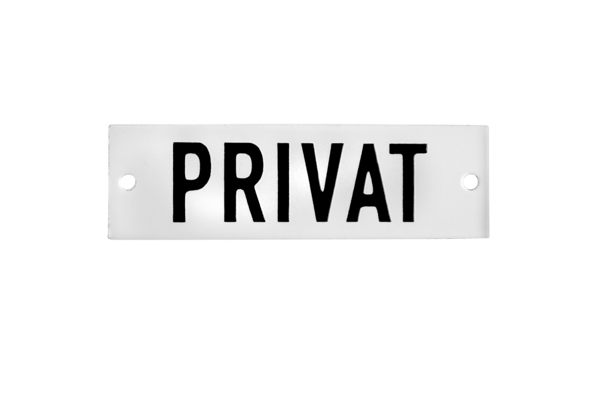 Emaljskylt PRIVAT vit - svart 10 x 3 cm modell 20-4 Emaljskylt PRIVAT vit - svart 10 x 3 cm modell 20-4