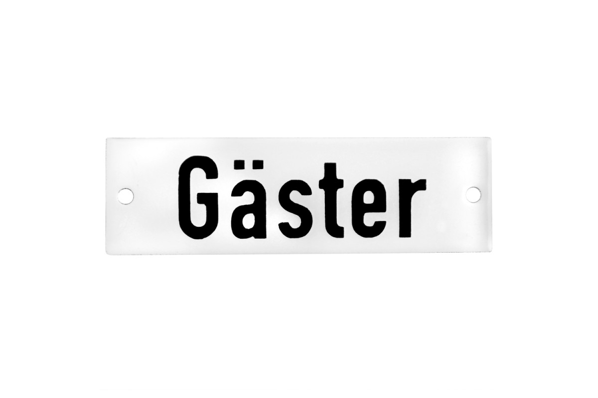 Emaljskylt Gäster vit - svart 10 x 3 cm modell 20-4 Emaljskylt Gäster vit - svart 10 x 3 cm modell 20-4