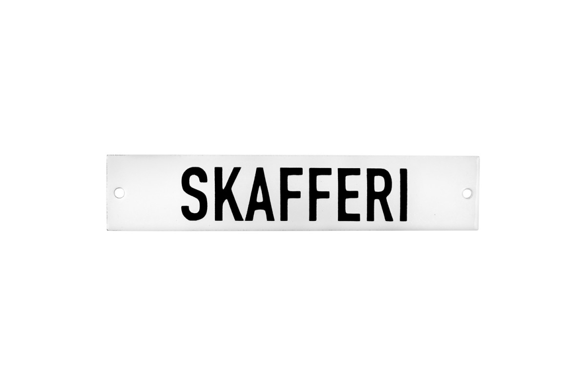 Emaljskylt SKAFFERI vit - svart 15 x 3 cm modell 20-4 Emaljskylt SKAFFERI vit - svart 15 x 3 cm modell 20-4