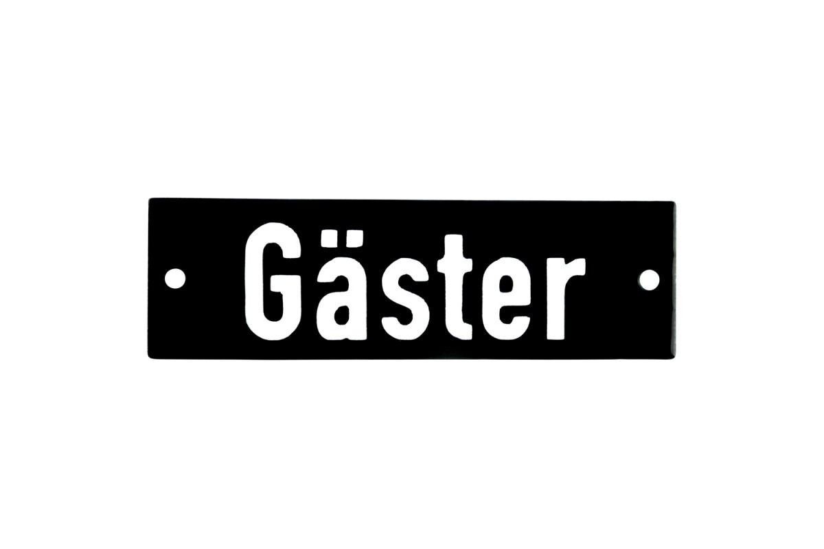 Emaljskylt Gäster svart - vit 10 x 3 cm modell 21-4 Emaljskylt Gäster svart - vit 10 x 3 cm modell 21-4