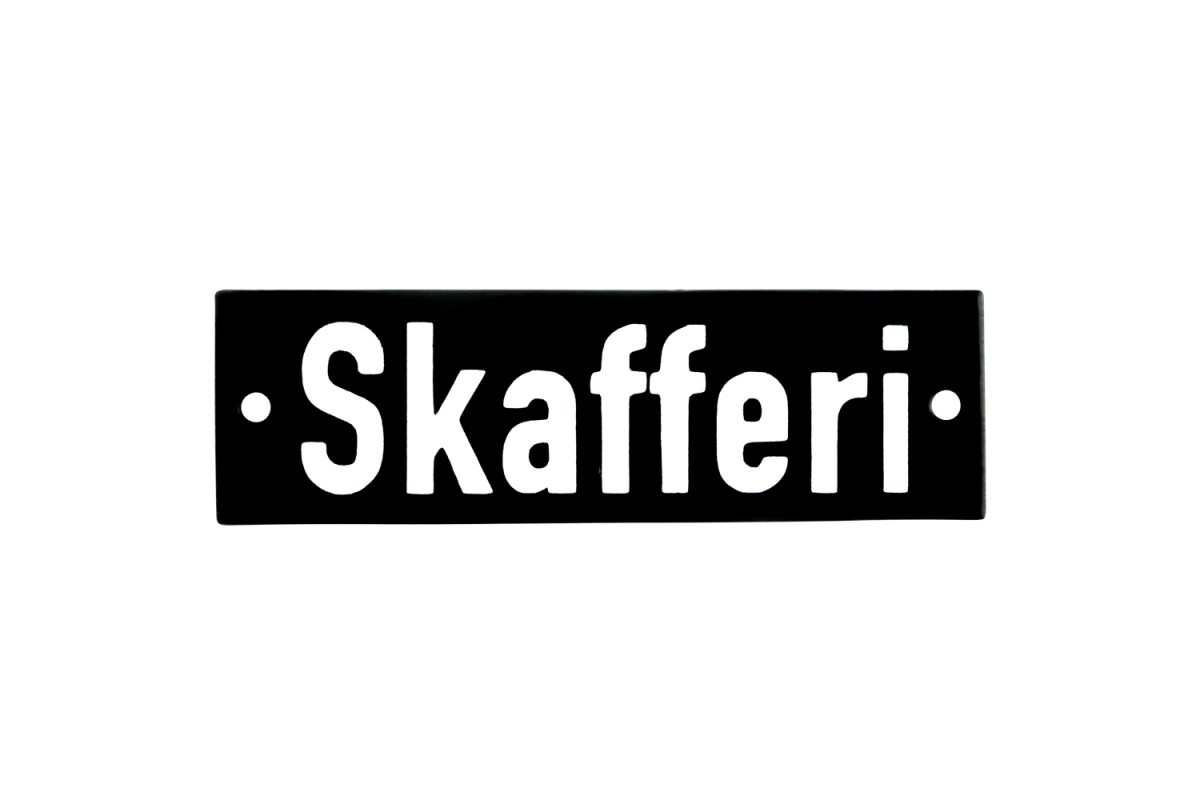 Emaljskylt Skafferi svart - vit 10 x 3 cm modell 21-4 Emaljskylt Skafferi svart - vit 10 x 3 cm modell 21-4