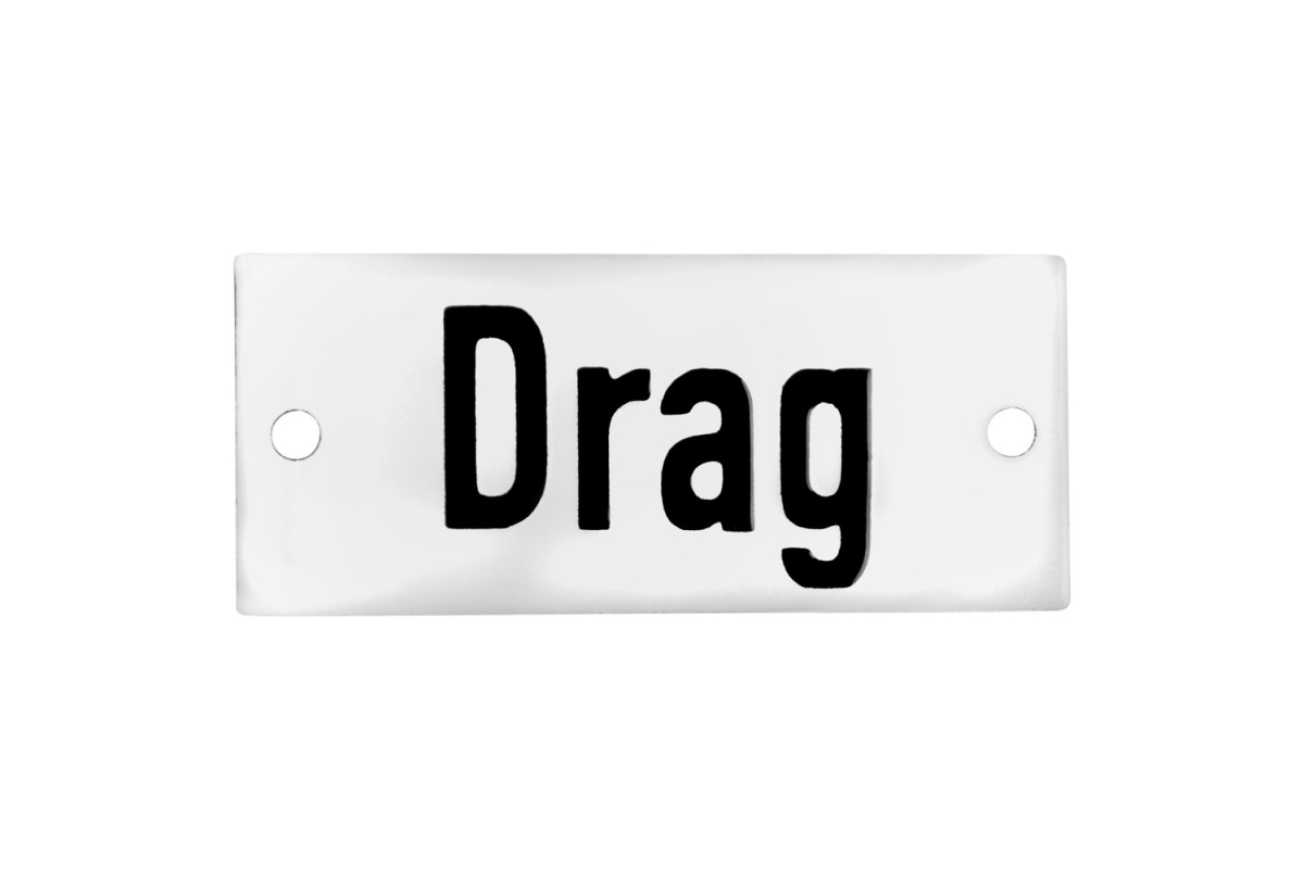 Emaljskylt Drag vit - svart 7 x 3 cm modell 20-4 Emaljskylt Drag vit - svart 7 x 3 cm modell 20-4
