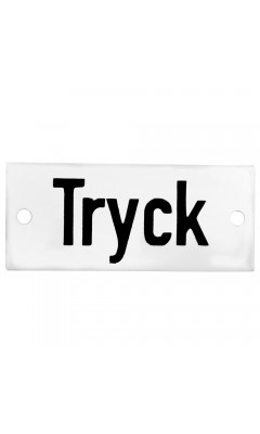 Emaljskylt Tryck vit - svart 7 x 3 cm modell 20-4 Emaljskylt Tryck vit - svart 7 x 3 cm modell 20-4