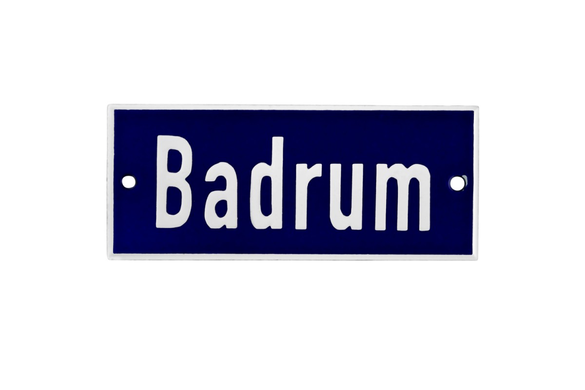Emaljskylt Badrum blå - vit 12 x 5 cm modell 5-4 Emaljskylt Badrum blå - vit 12 x 5 cm modell 5-4