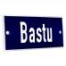 Emaljskylt Bastu blå - vit 12 x 5 cm modell 5-4