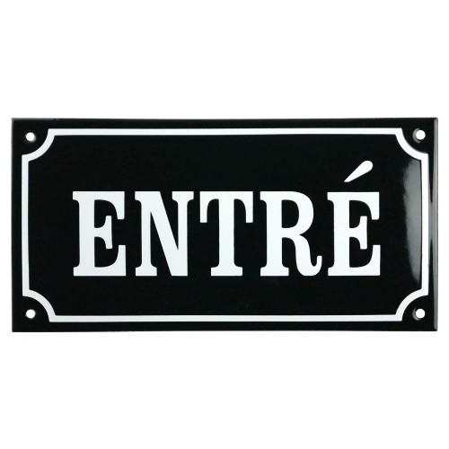 Emaljskylt ENTRÉ svart - vit 24 x 12 cm modell 12-4