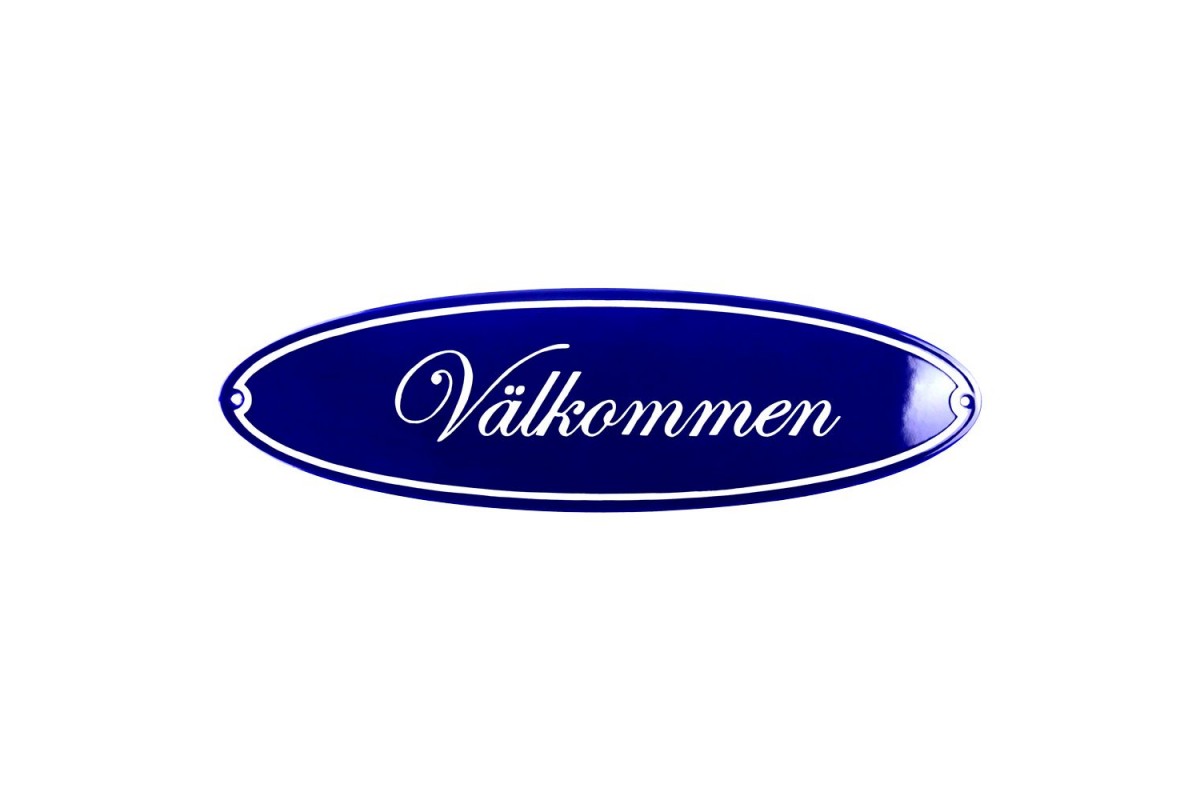 Emaljskylt Välkommen blå - vit 43 x 13 cm modell 43-4 Emaljskylt Välkommen blå - vit 43 x 13 cm modell 43-4