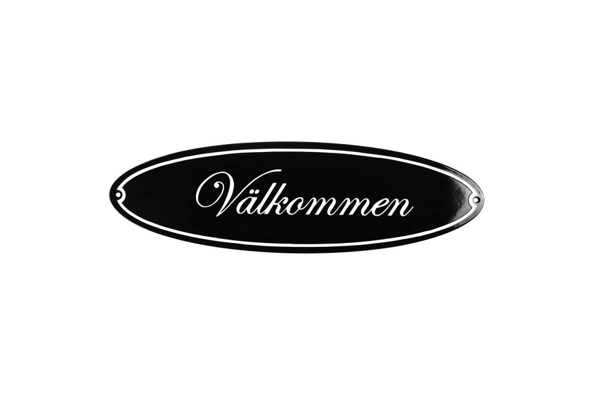 Emaljskylt Välkommen svart - vit 43 x 13 cm modell 44-4 Emaljskylt Välkommen svart - vit 43 x 13 cm modell 44-4