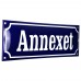 Emaljskylt Annexet blå - vit 30 x 10 cm modell 11-4