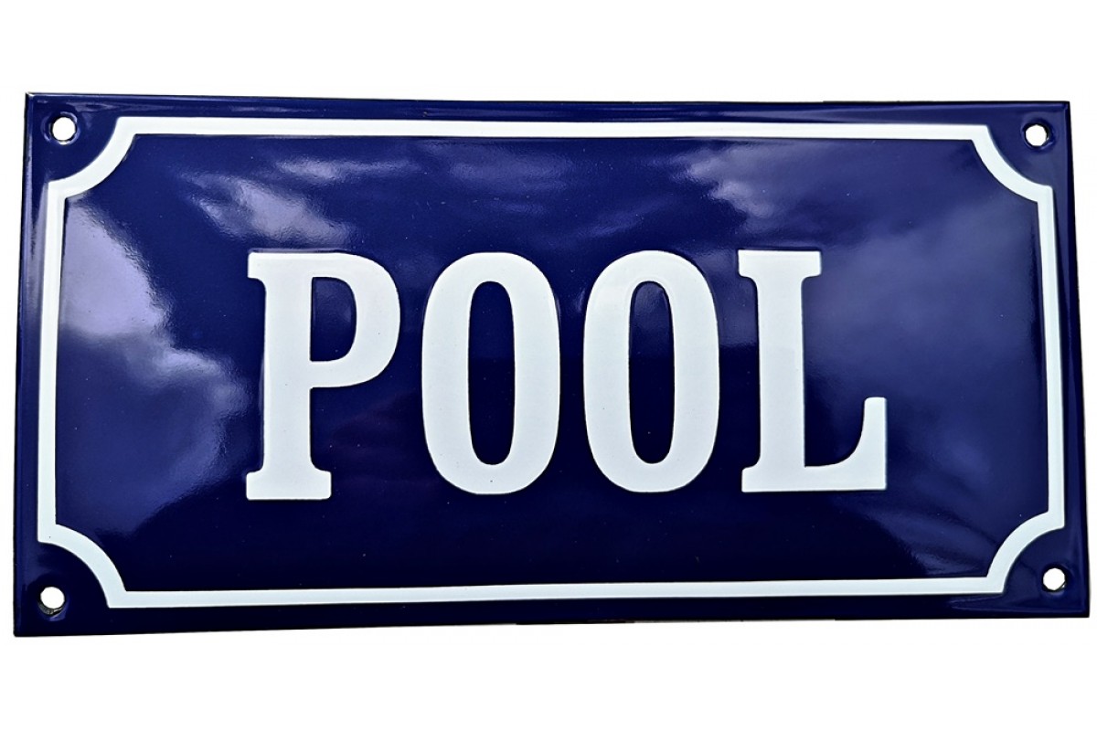 Emaljskylt POOL blå - vit 24 x 12 cm modell 11-4 Emaljskylt POOL blå - vit 24 x 12 cm modell 11-4