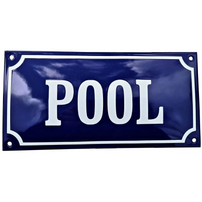 Emaljskylt POOL blå - vit 24 x 12 cm modell 11-4