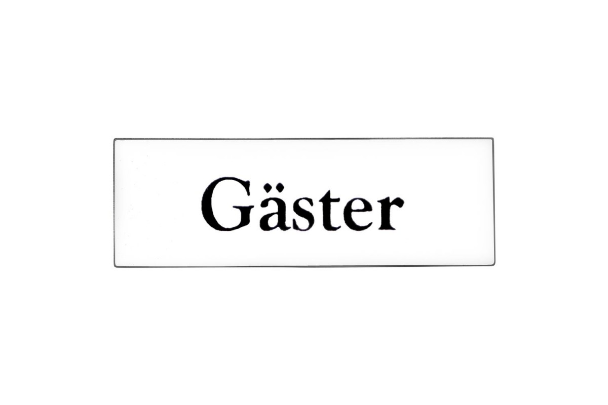 Emaljskylt Gäster vit - svart 6 x 2 cm modell 9-4 Emaljskylt Gäster vit - svart 6 x 2 cm modell 9-4