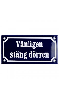 Emaljskylt Vänligen stäng dörren blå - vit 15 x 7,5 cm modell 11-4 Emaljskylt Vänligen stäng dörren blå - vit 15 x 7,5 cm modell 11-4