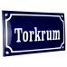 Emaljskylt Torkrum blå - vit 15 x 7,5 cm modell 11-4