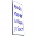 Emaljskylt Goda varor billiga priser vit - blå 8 x 20 cm modell 47-4