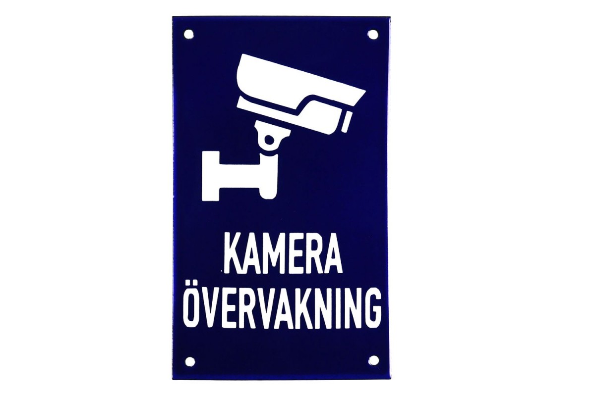 Emaljskylt KAMERA ÖVERVAKNING blå - vit 12 x 20 cm modell 34-4 Emaljskylt KAMERA ÖVERVAKNING blå - vit 12 x 20 cm modell 34-4