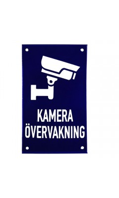 Emaljskylt KAMERA ÖVERVAKNING blå - vit 12 x 20 cm modell 34-4 Emaljskylt KAMERA ÖVERVAKNING blå - vit 12 x 20 cm modell 34-4