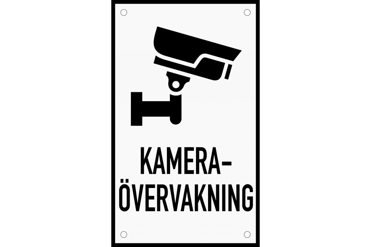 Emaljskylt KAMERA- ÖVERVAKNING vit - svart 12 x 20 cm modell 35-4 Emaljskylt KAMERA- ÖVERVAKNING vit - svart 12 x 20 cm modell 35-4