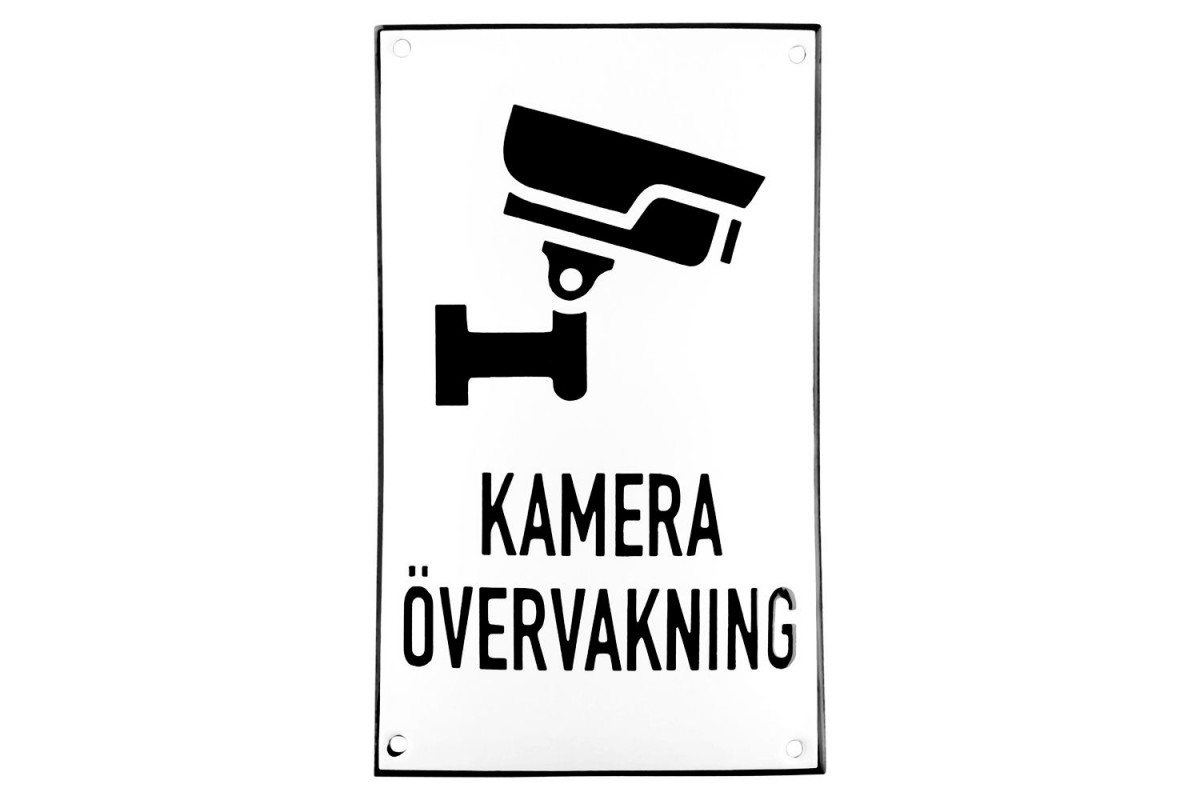 Emaljskylt KAMERA ÖVERVAKNING vit - svart 12 x 20 cm modell 35-4 Emaljskylt KAMERA ÖVERVAKNING vit - svart 12 x 20 cm modell 35-4