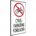 Emaljskylt CYKEL-PARKERING FÖRBJUDEN vit - svart 12 x 20 cm modell 35-4