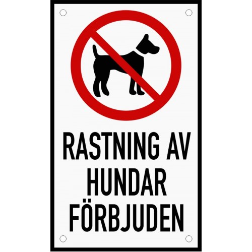 Emaljskylt RASTNING AV HUNDAR FÖRBJUDEN vit - svart 12 x 20 cm modell 35-4