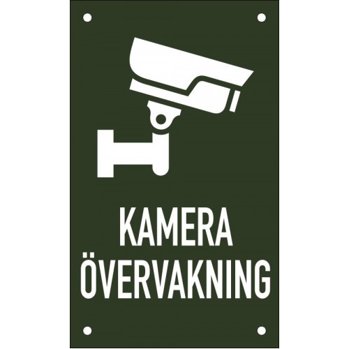 Emaljskylt KAMERA ÖVERVAKNING grön - vit 12 x 20 cm modell 50-4