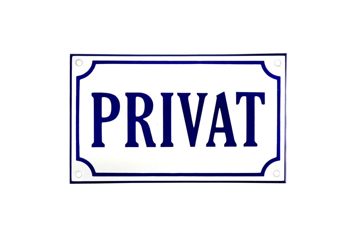 Emaljskylt PRIVAT vit - blå 20 x 12 cm modell 36-4 Emaljskylt PRIVAT vit - blå 20 x 12 cm modell 36-4