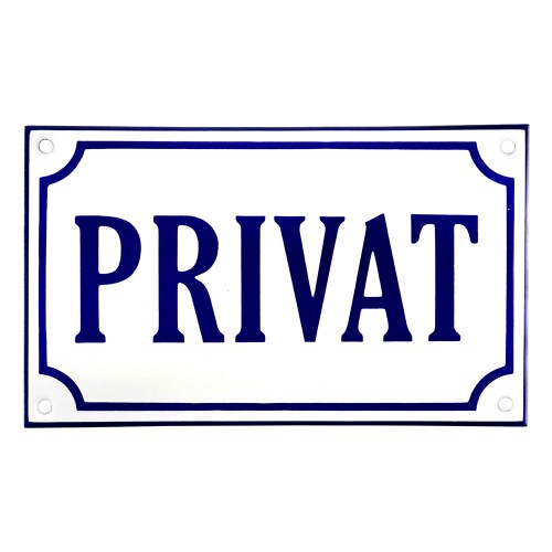 Emaljskylt PRIVAT vit - blå 20 x 12 cm modell 36-4 Emaljskylt PRIVAT vit - blå 20 x 12 cm modell 36-4