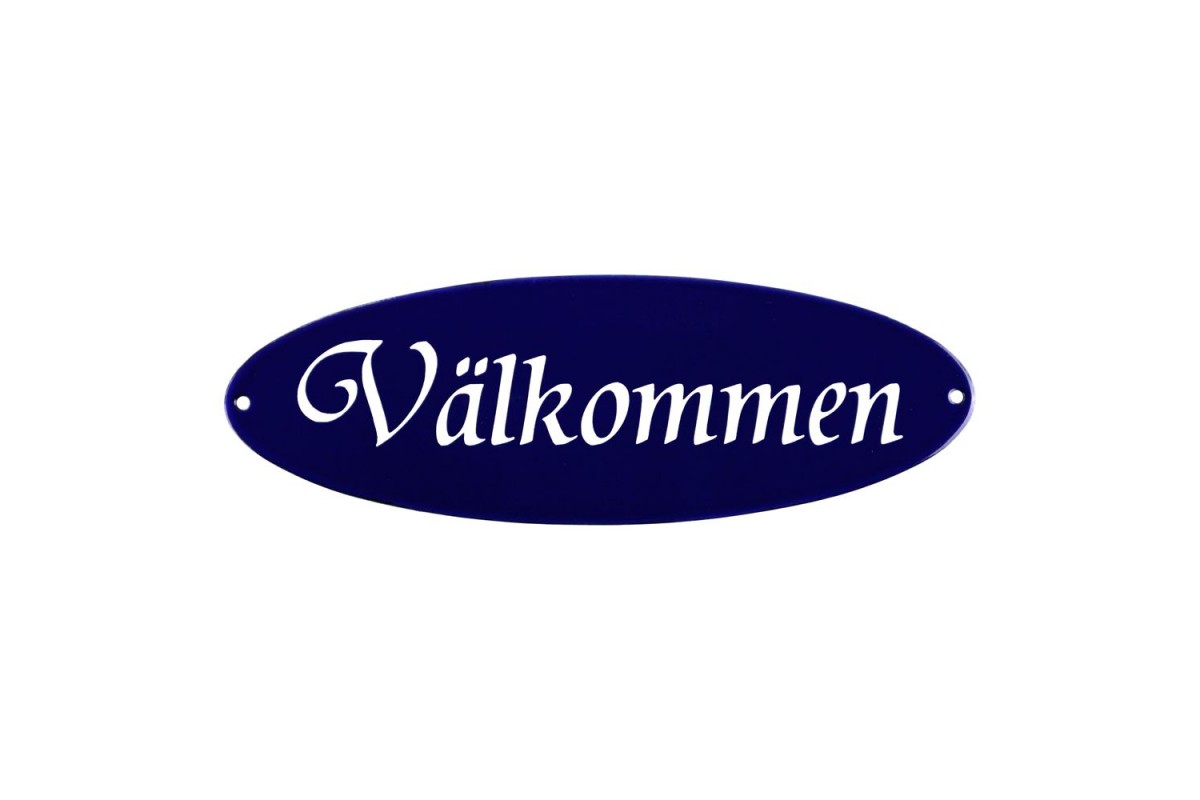 Emaljskylt Välkommen blå - vit 21 x 7 cm modell 32-4 Emaljskylt Välkommen blå - vit 21 x 7 cm modell 32-4